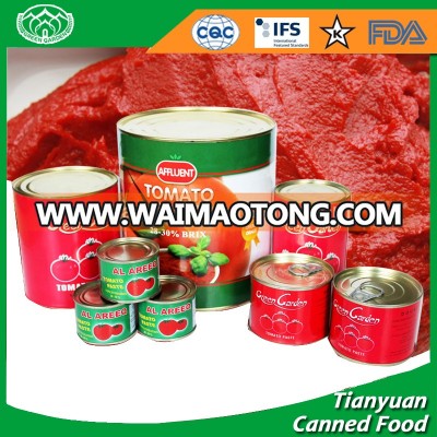 canned tomato paste of brix 28-30% and 22-24% with 70g/198g/210g/400g/800g/2.2kg/3KG/4.5KG